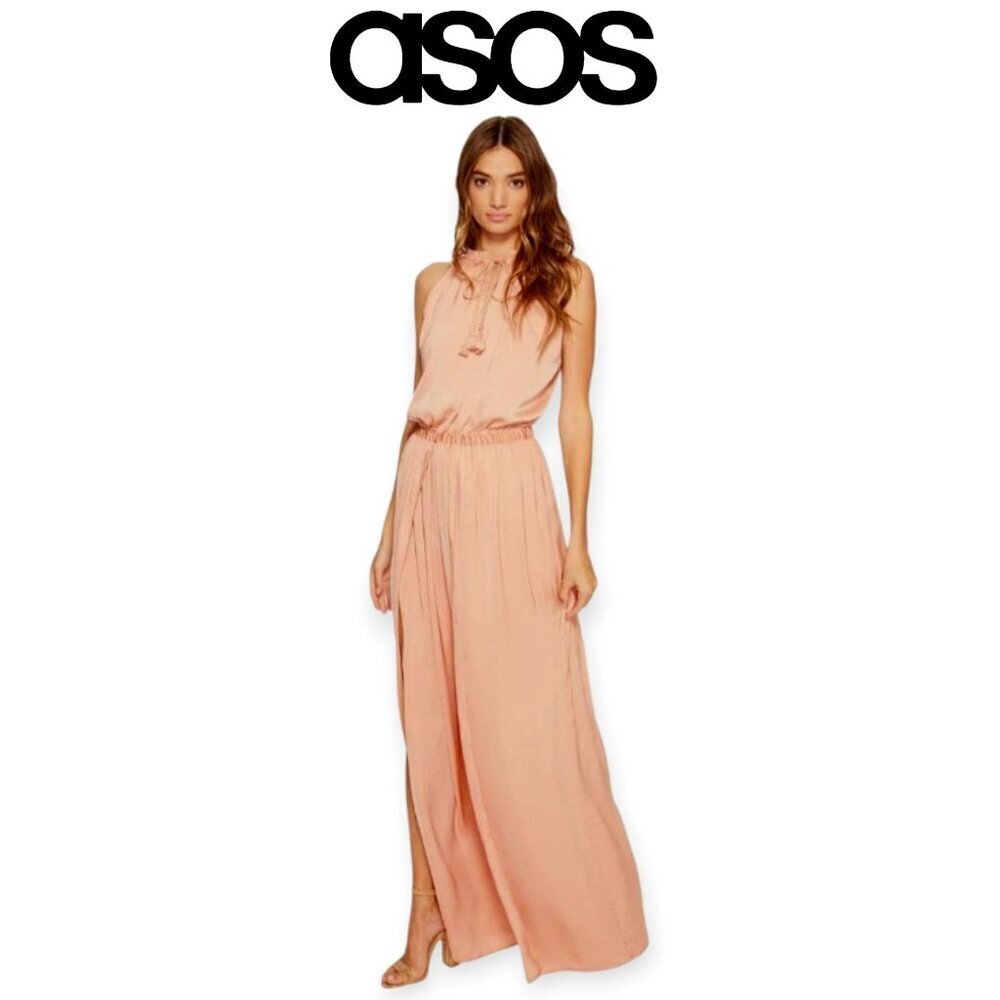 ASOS Jetset Diaries Peach Omara Super Long Maxi Dress Tall Fit Size S